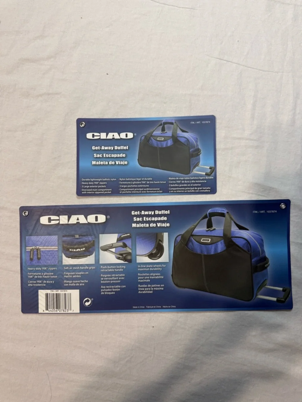 NWT CIAO Brand Duffel Rolling Blue carry on bag retractable telescopic handle.